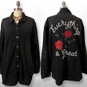 Everything is Great Chain stitched embroidery distresses denim shirt XL